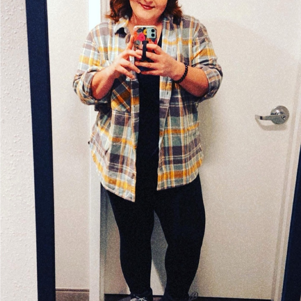 Aerie Plaid Button Down Shirt - Yellow and Brown